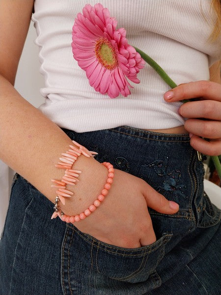 Coral round bead bracelet