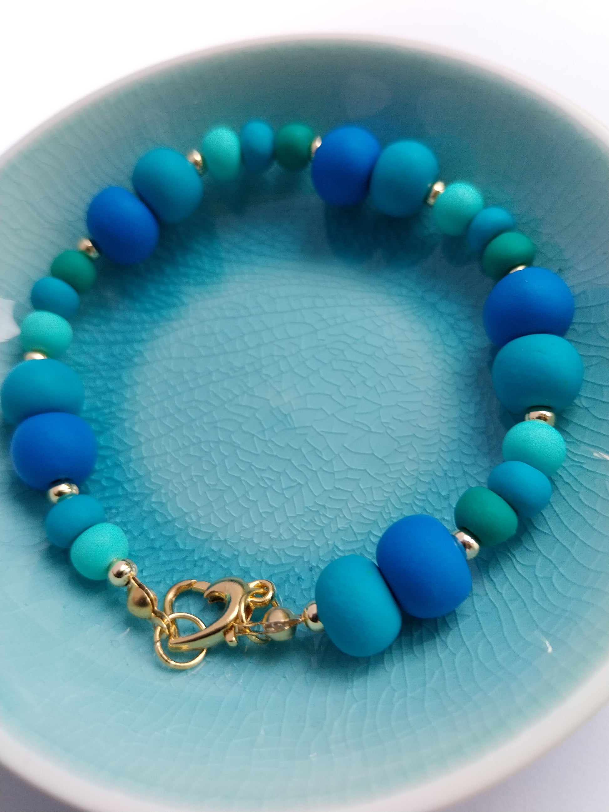 Sweet Heart Blues Clay Bead Bracelet - design-eye-gallery