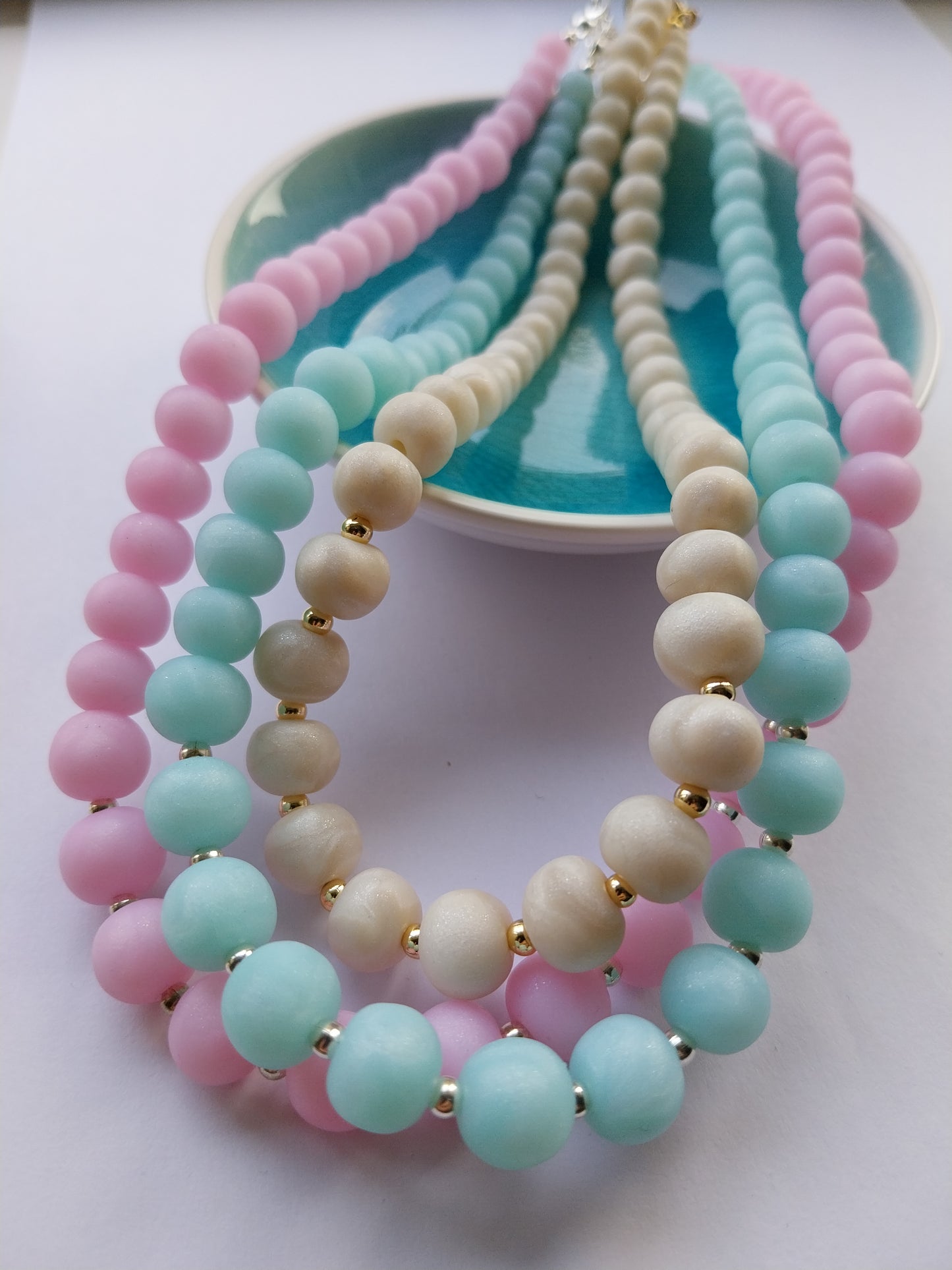 Cool Blue Quartz Clay Bead Necklace - design-eye-gallery