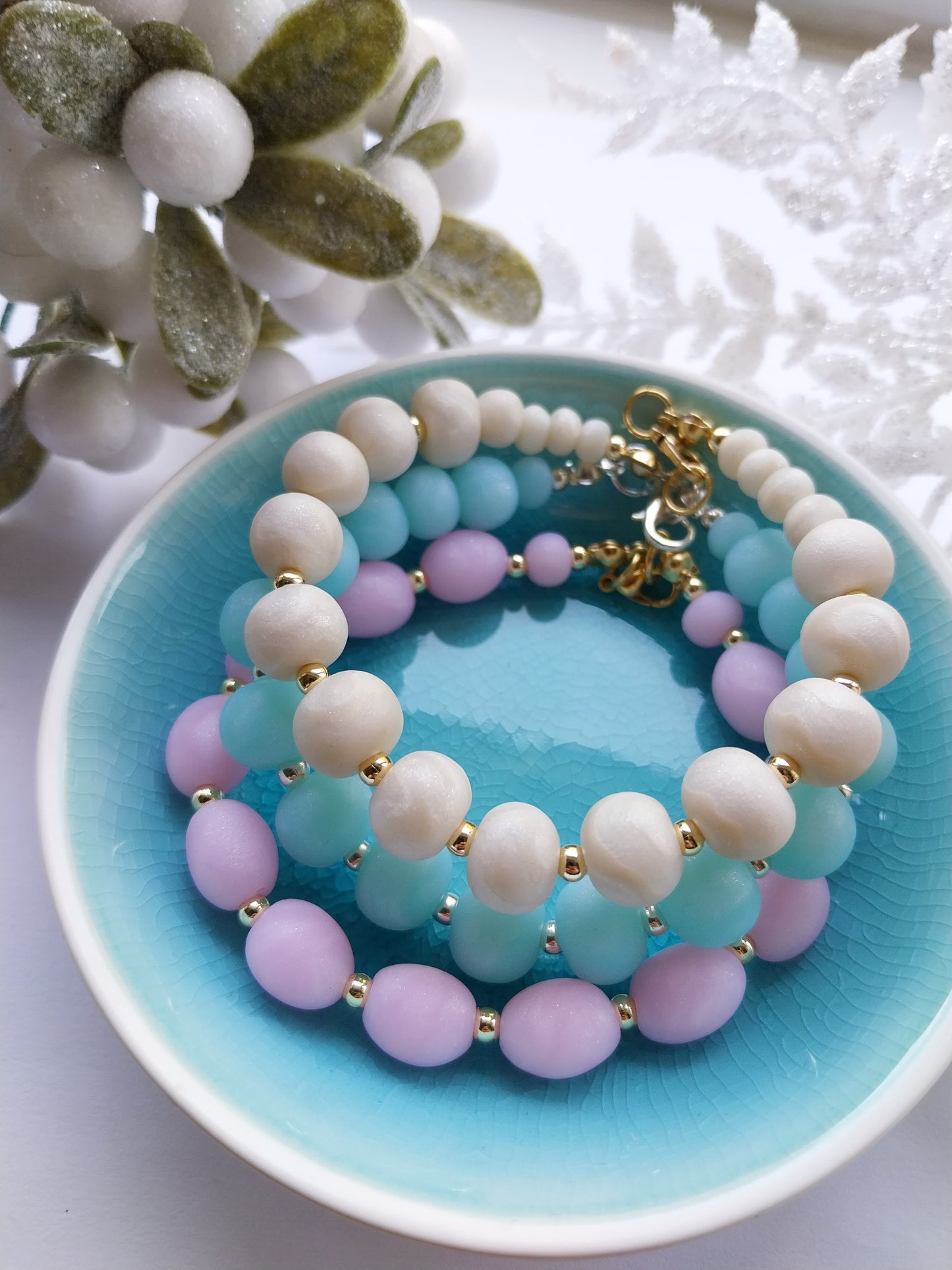Rose Quartz Effect Clay Bead Bracelet - design-eye-gallery
