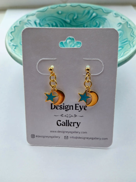 Moon & Star Earrings in Light Blue - design-eye-gallery