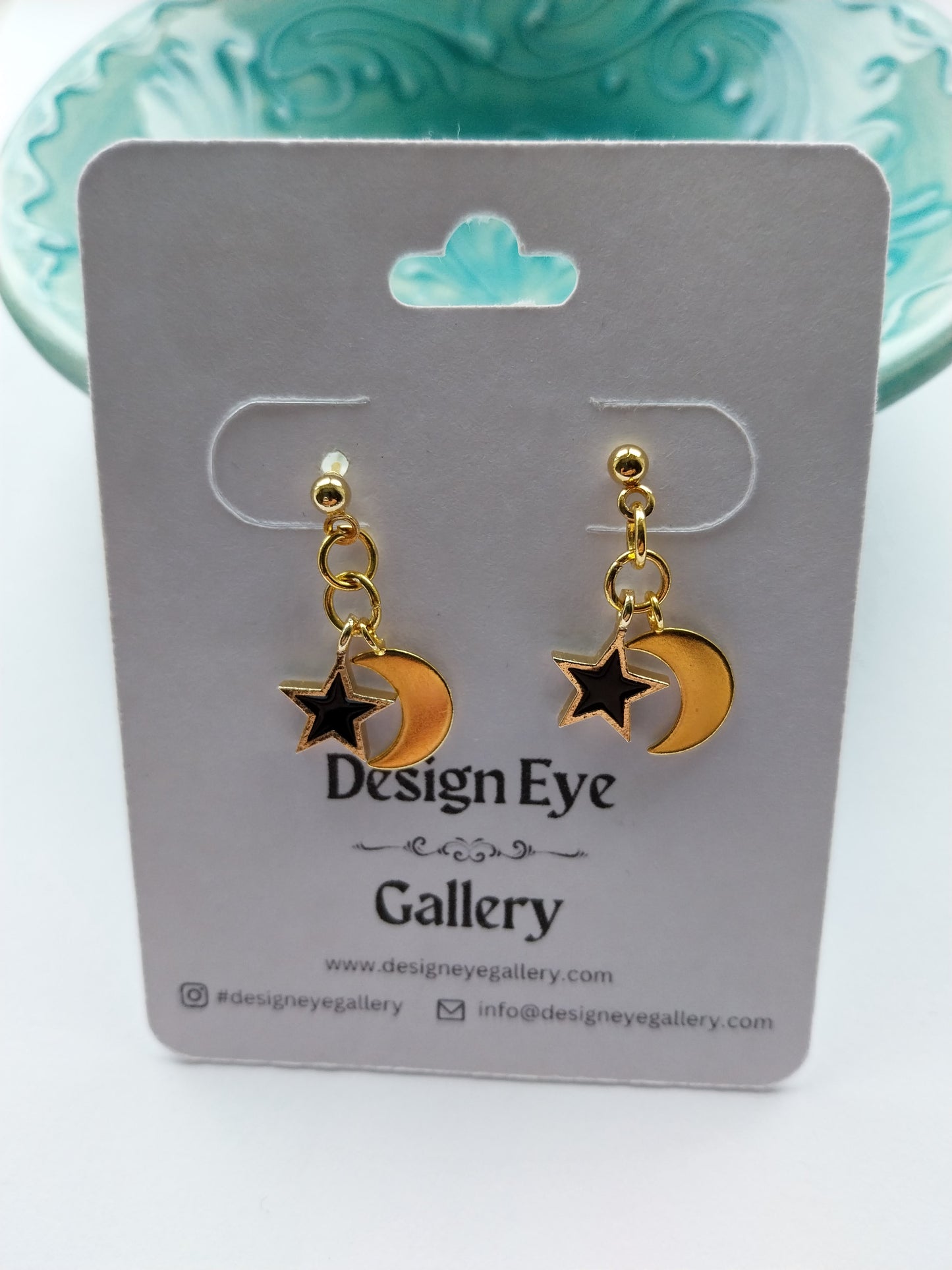 Moon & Star Earrings Navy Blue - design-eye-gallery