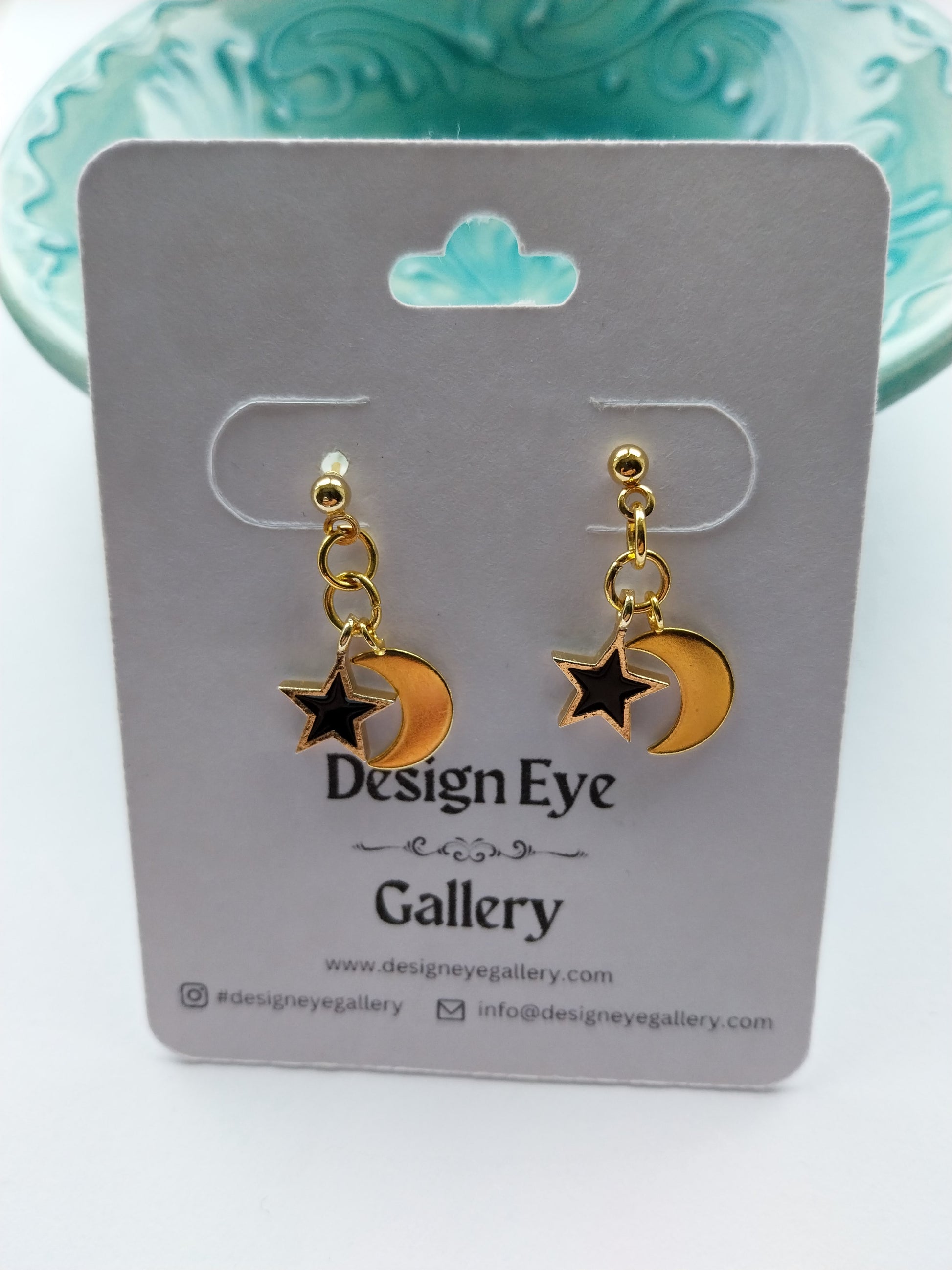 Moon & Star Earrings Navy Blue - design-eye-gallery
