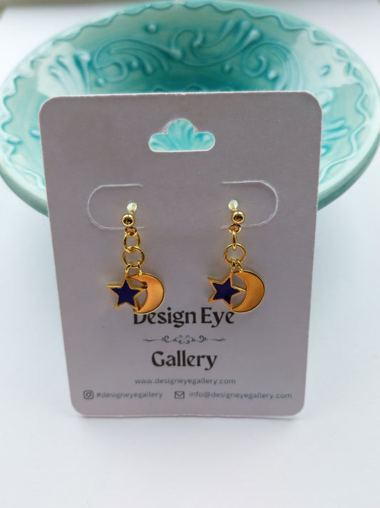 Moon & Star Earrings Navy Blue - design-eye-gallery