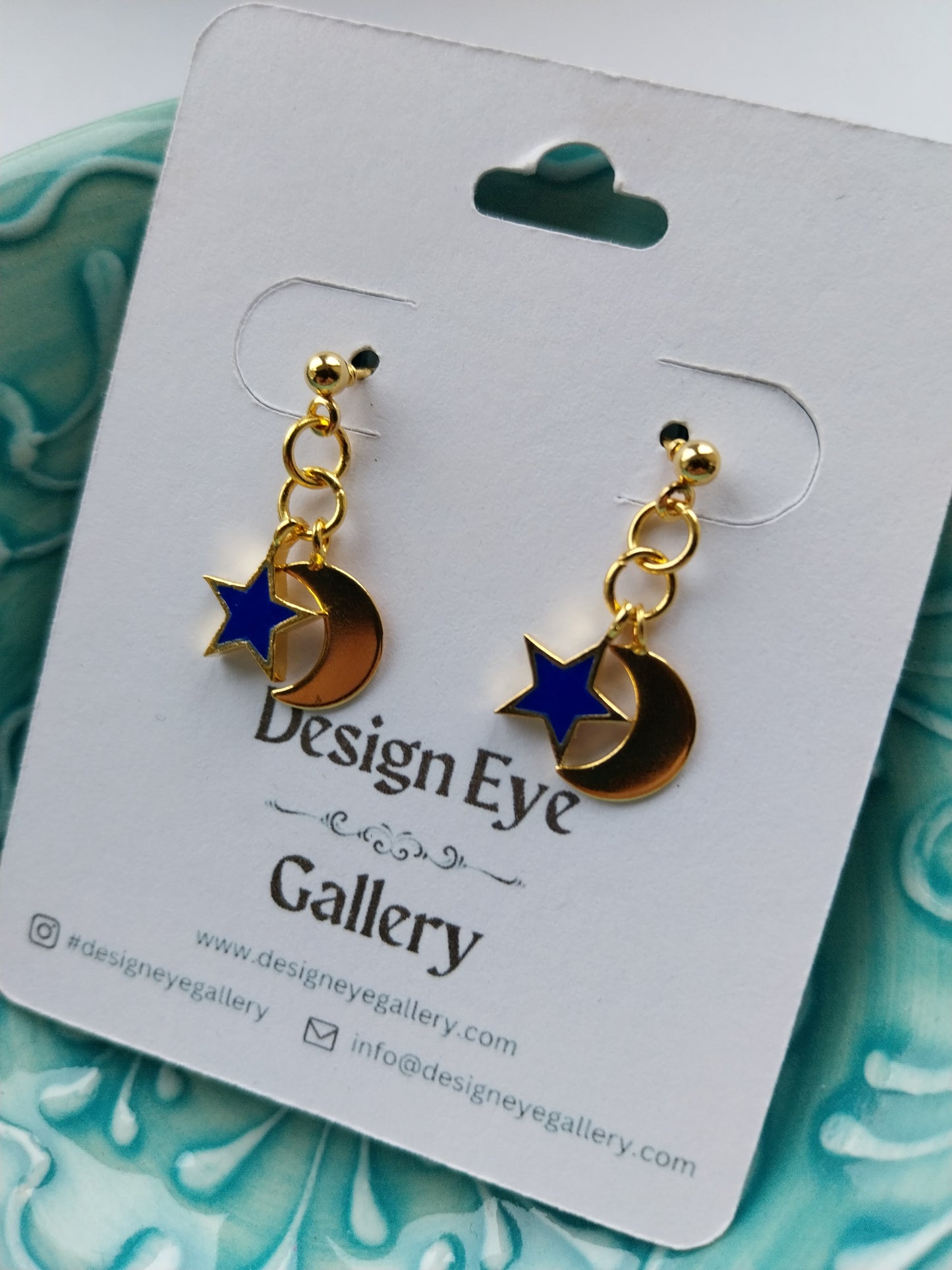 Moon & Star Earrings Navy Blue - design-eye-gallery