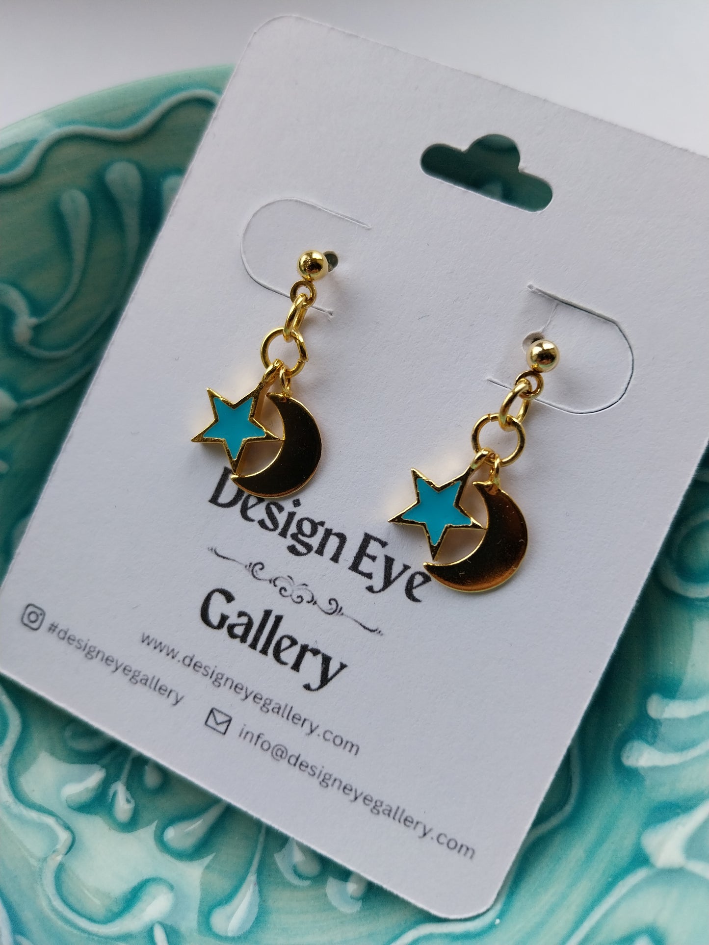 Moon & Star Earrings in Light Blue - design-eye-gallery