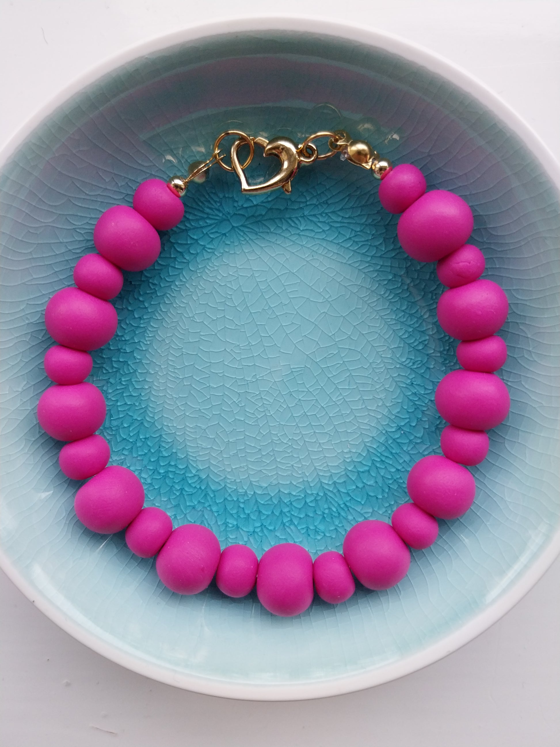 Heart Clasp Pink Clay Bead Bracelet - design-eye-gallery