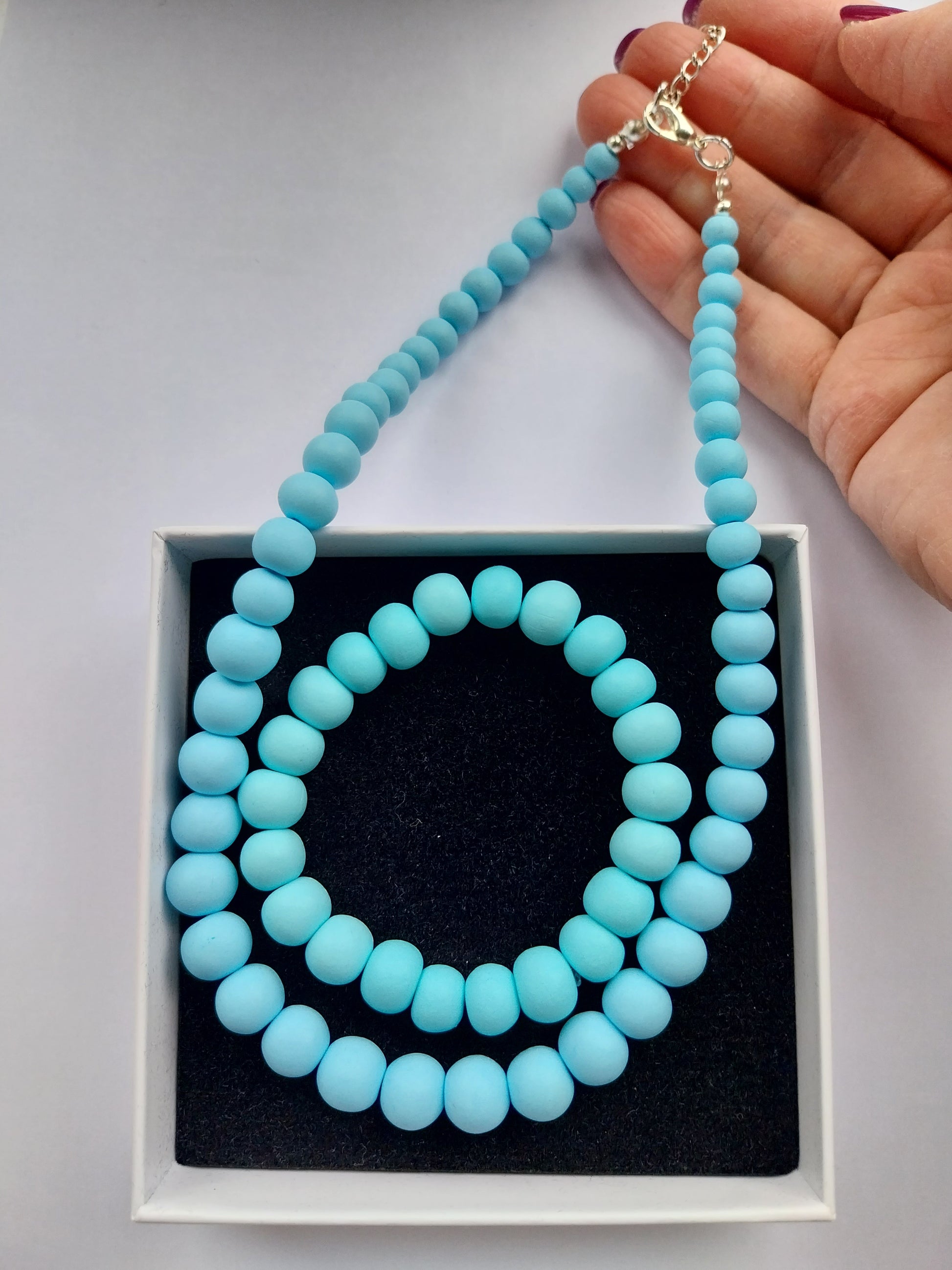 Baby Blue Clay Bead Necklace - design-eye-gallery