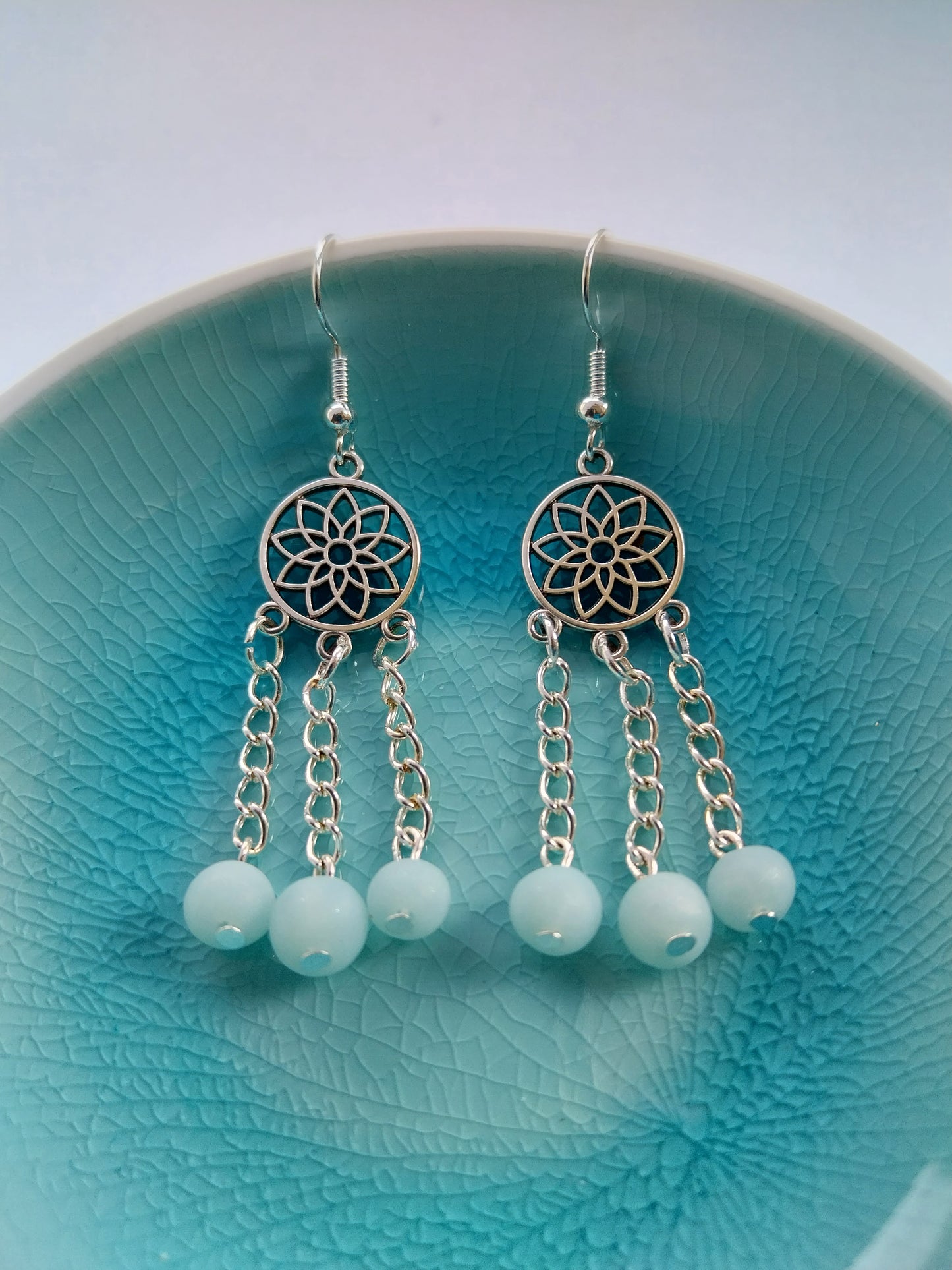 Mandala Silver & Ice Quartz Earrings