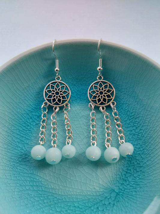 Mandala Silver & Ice Quartz Earrings