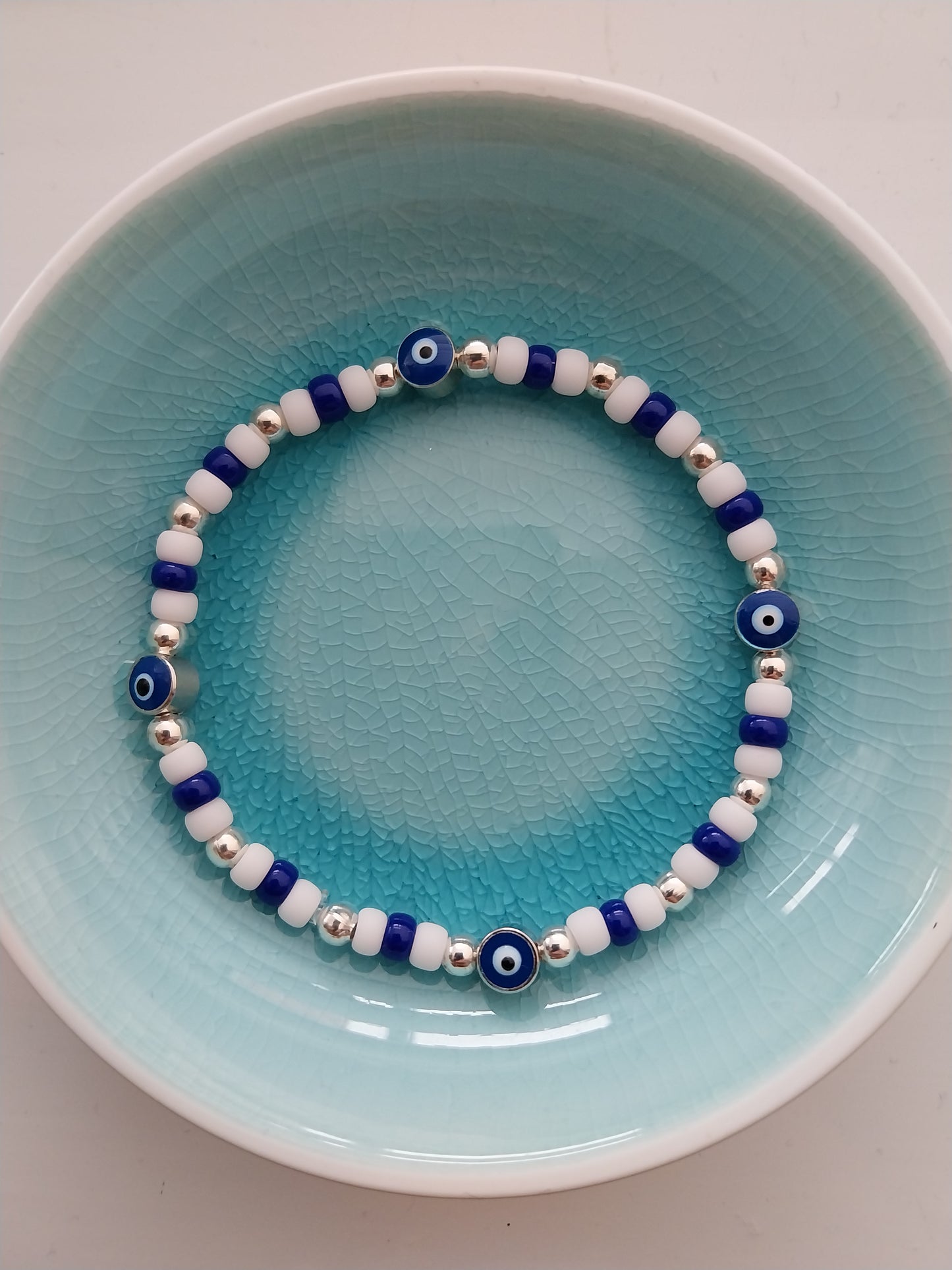 Blue Evil Eye Pair of Bead Bracelets