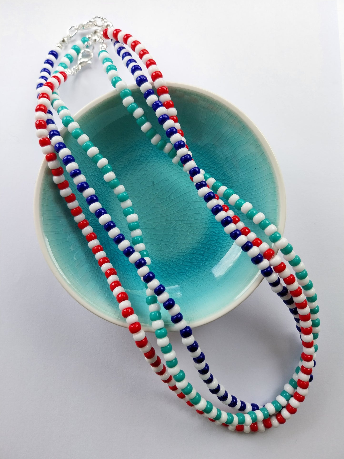 Blue & White Seed Bead Necklace