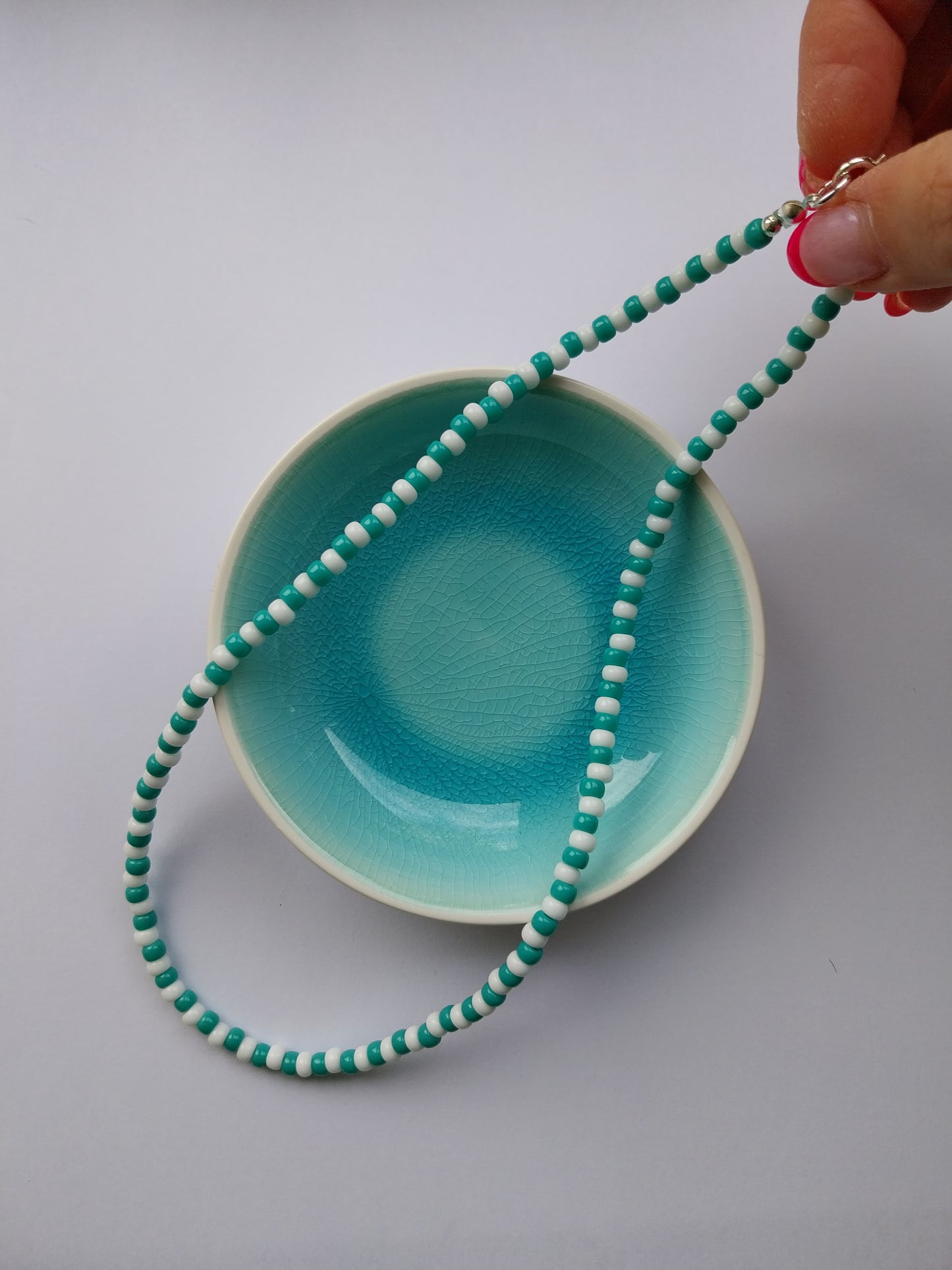 Turquoise & White Bead Necklace