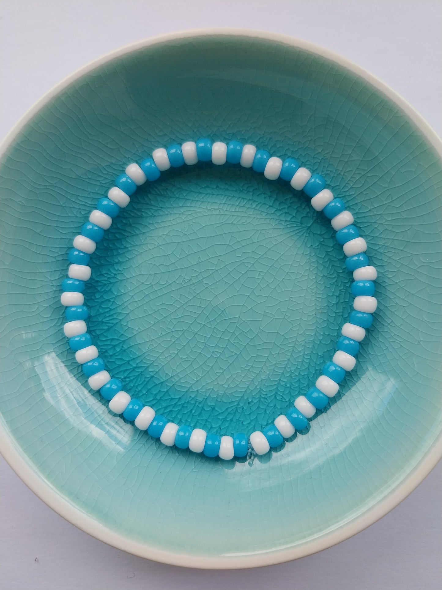 Light Blue & White Bead Evil Eye Pair of Bracelets