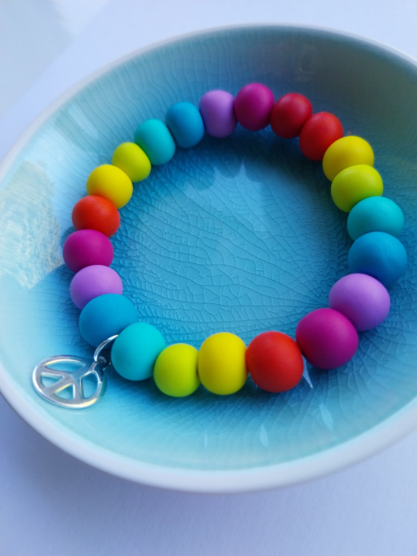 Rainbow peace charm bead bracelet