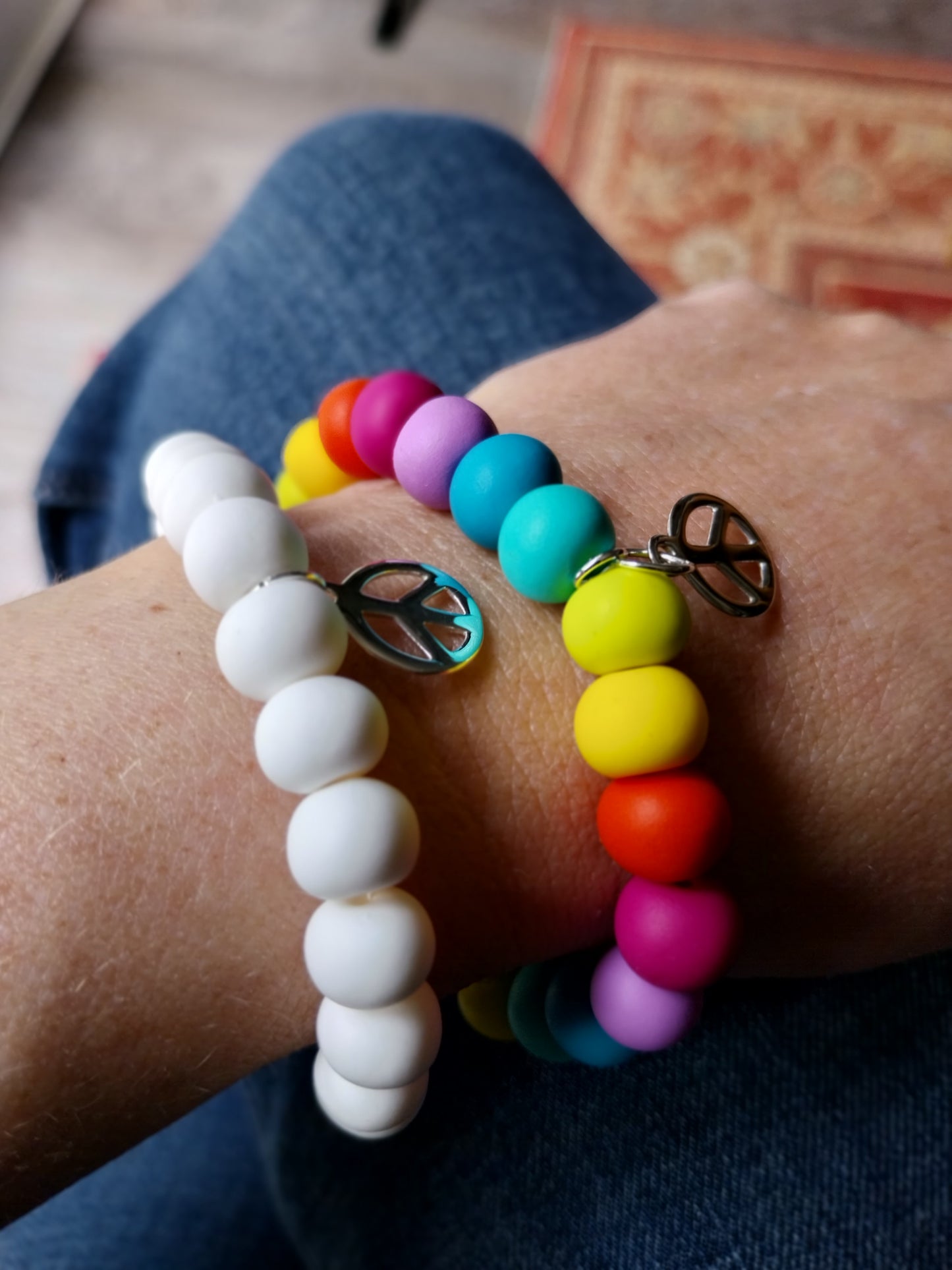 White peace charm bead bracelet