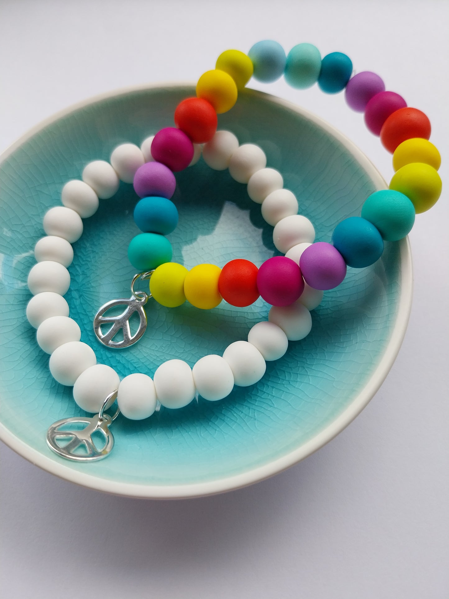 White peace charm bead bracelet
