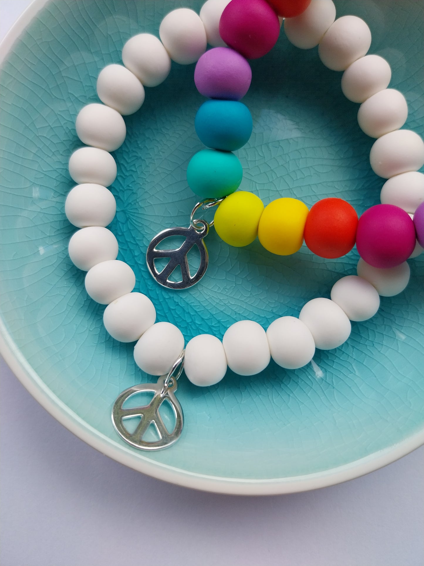 White peace charm bead bracelet
