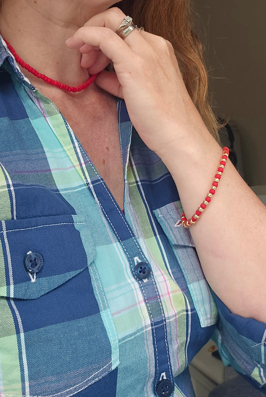 Red Matte Glass Bead Choker | Layering Necklace