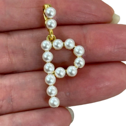 Black Agate Bead Bracelet with Pearl Initial Charm - 24kt Gold Plated Letter