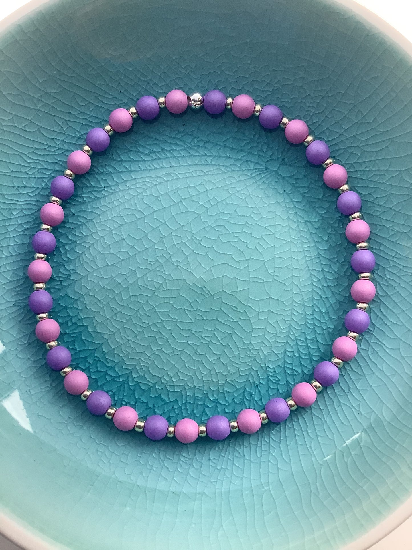 Purple Elasticated Glass Bead Bracelet