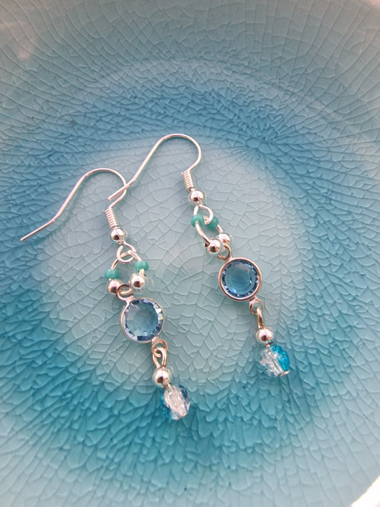 Aquamarine Swarovski and Silver Drop Earrings - design-eye-gallery