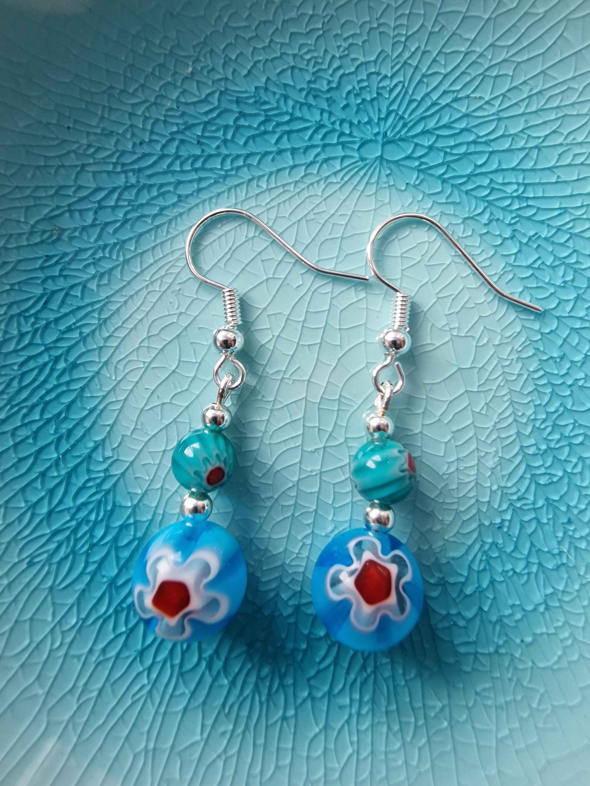 White Millefiori Drop Earrings - design-eye-gallery