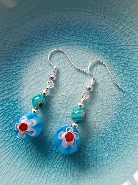 Light Blue Millefiori Drop Earrings - design-eye-gallery