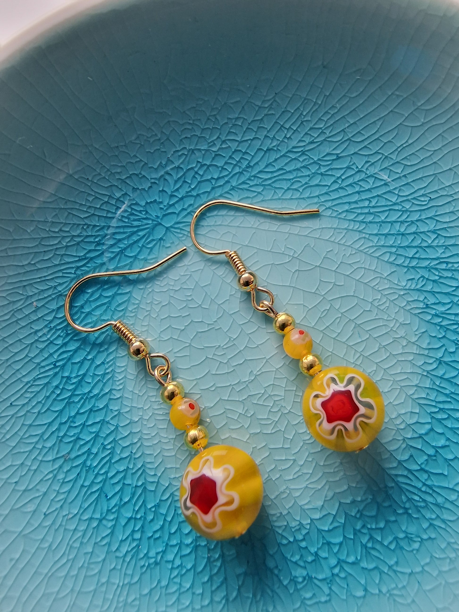 White Millefiori Drop Earrings - design-eye-gallery