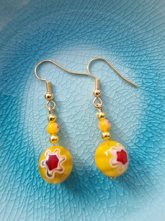 Yellow Millefiori Drop Earrings - design-eye-gallery