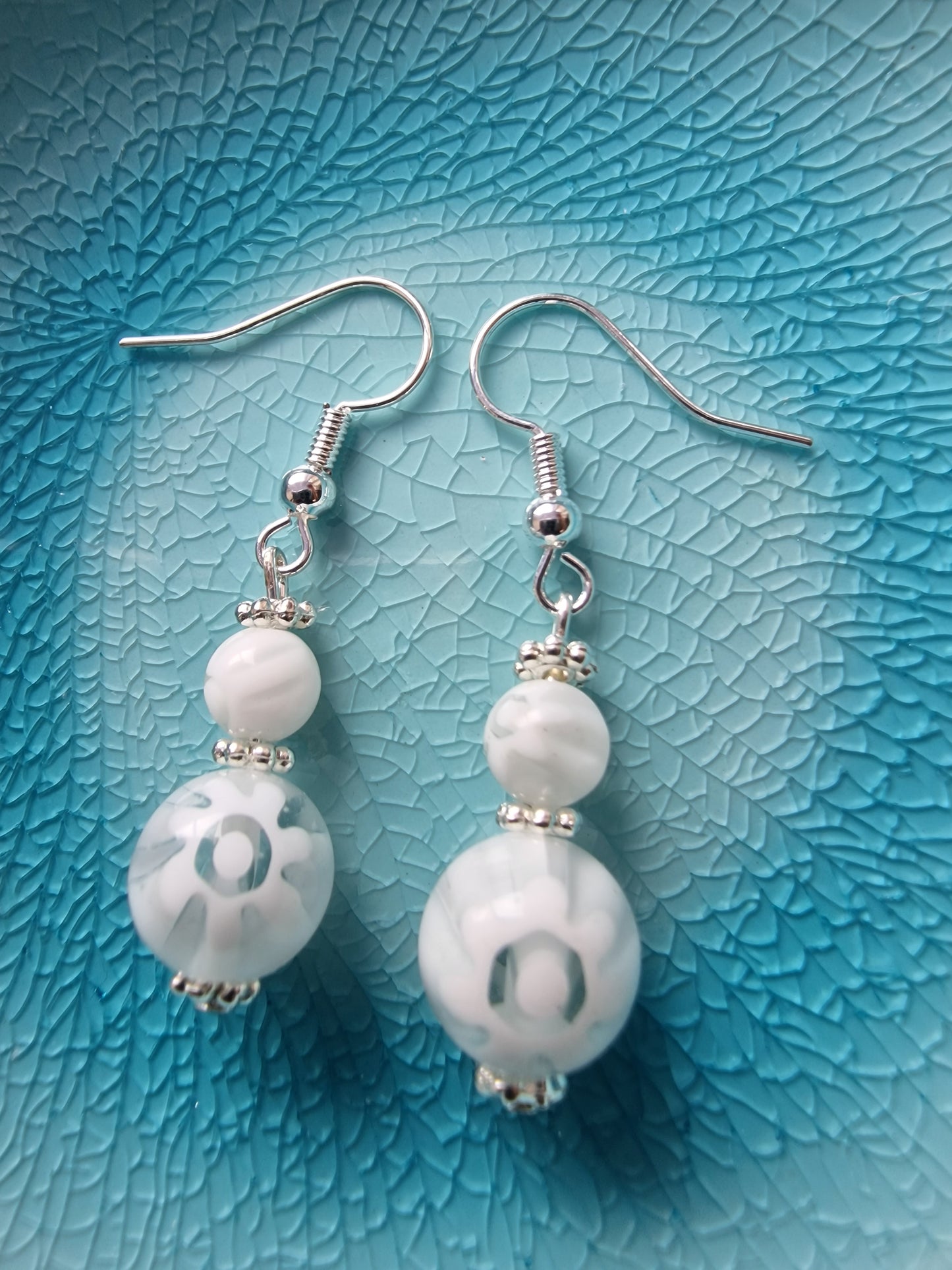 White Millefiori Drop Earrings - design-eye-gallery