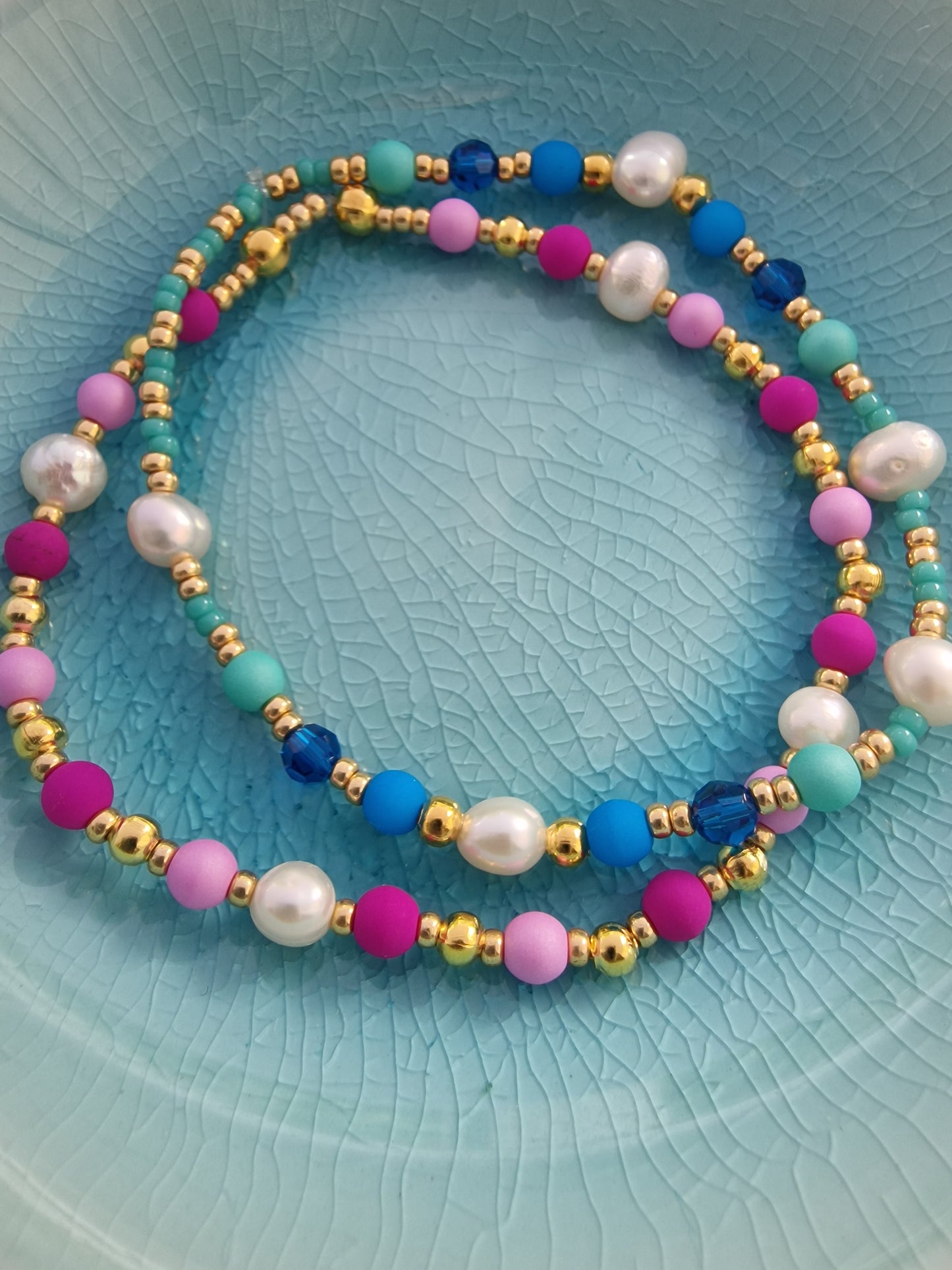 Orchid Czech Glass and Freshwater Pearl Bracelet