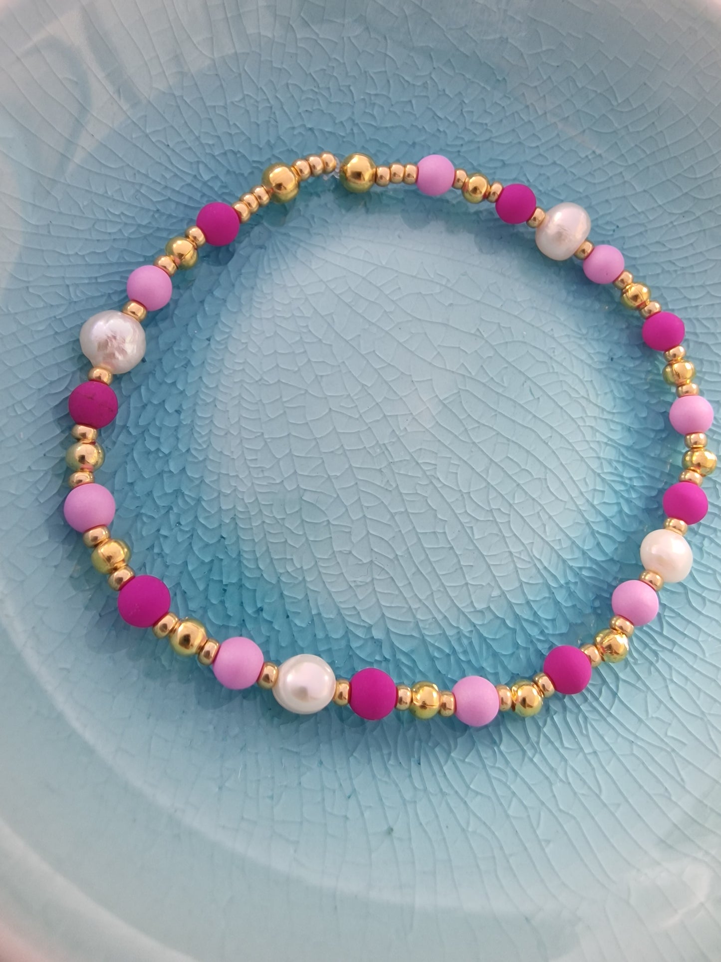 Orchid Czech Glass and Freshwater Pearl Bracelet
