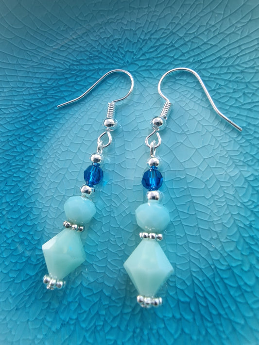 Mint and Capri Blue Swarovski and Silver Earrings - design-eye-gallery