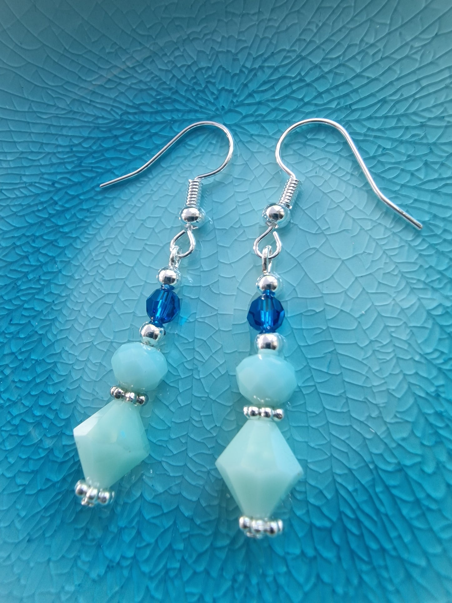 Mint and Capri Blue Swarovski and Silver Earrings - design-eye-gallery