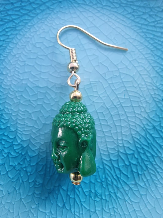 Green Buddha Head Single Earring - design-eye-gallery