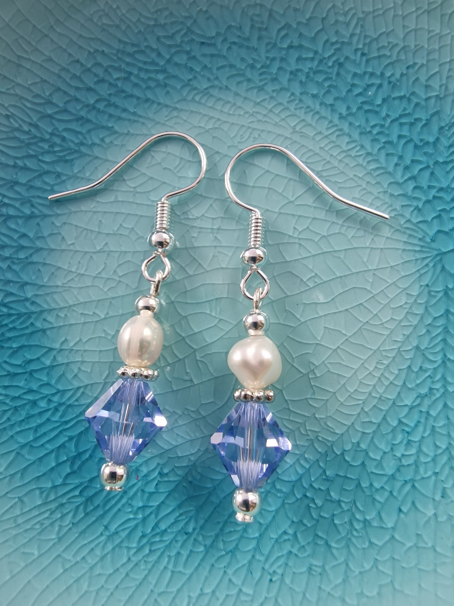 Lavender Swarovski Crystal and Pearl Silver Earrings