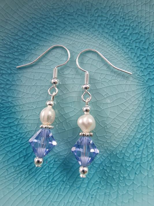 Lavender Swarovski Crystal and Pearl Silver Earrings - design-eye-gallery