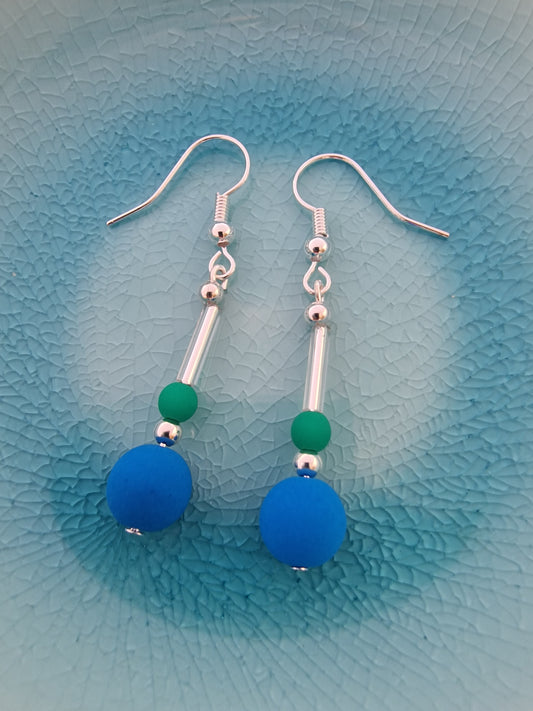 Vibrant Blue, Green and Silver Drop Earrings - design-eye-gallery
