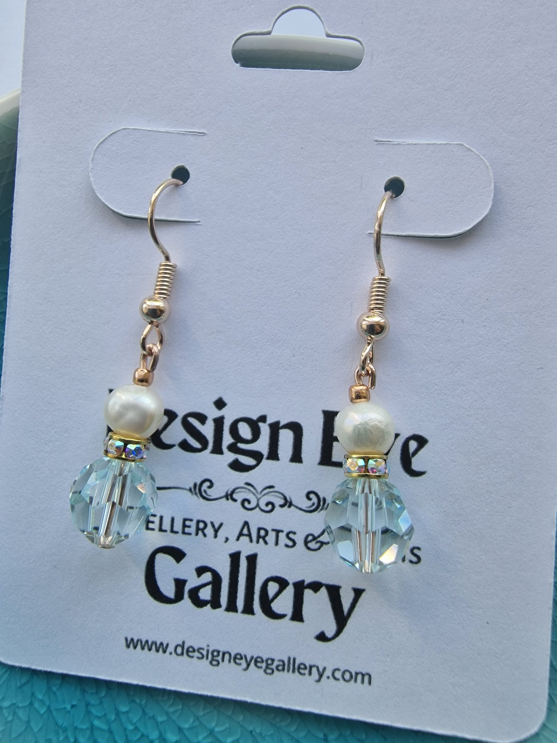 Light Azure Swarovski Bead & Pearl Earrings - design-eye-gallery