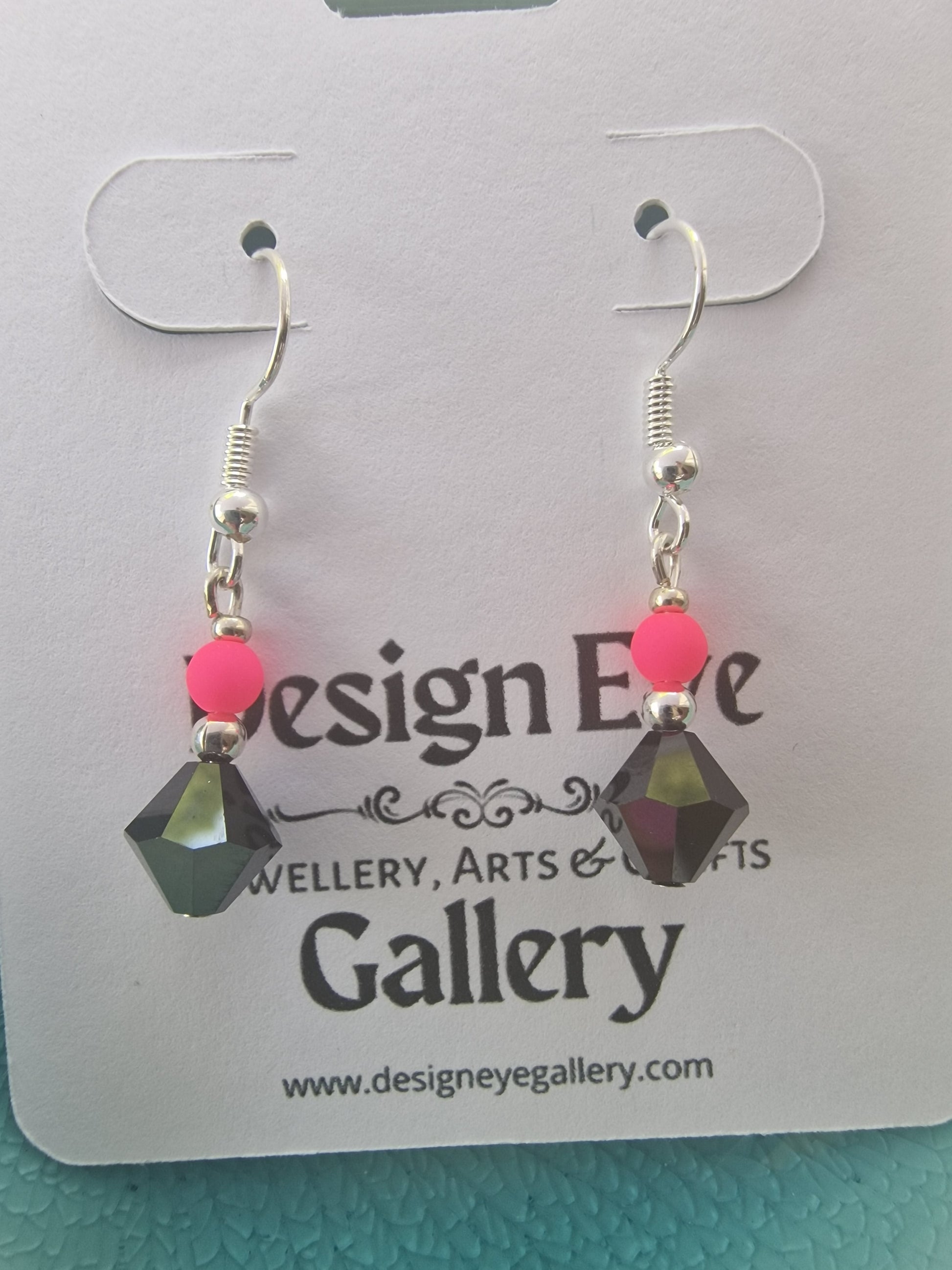 Jet Hematite Swarovski and Neon Pink Bead Earrings - design-eye-gallery