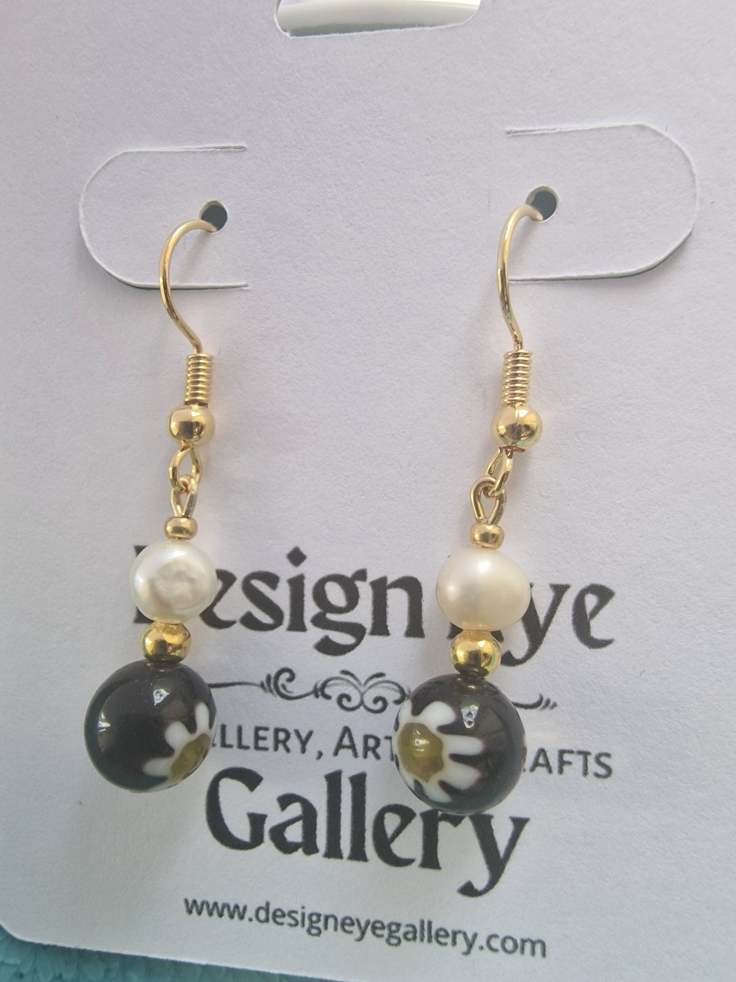 Black Millefiori and Pearl Drop Earrings - design-eye-gallery