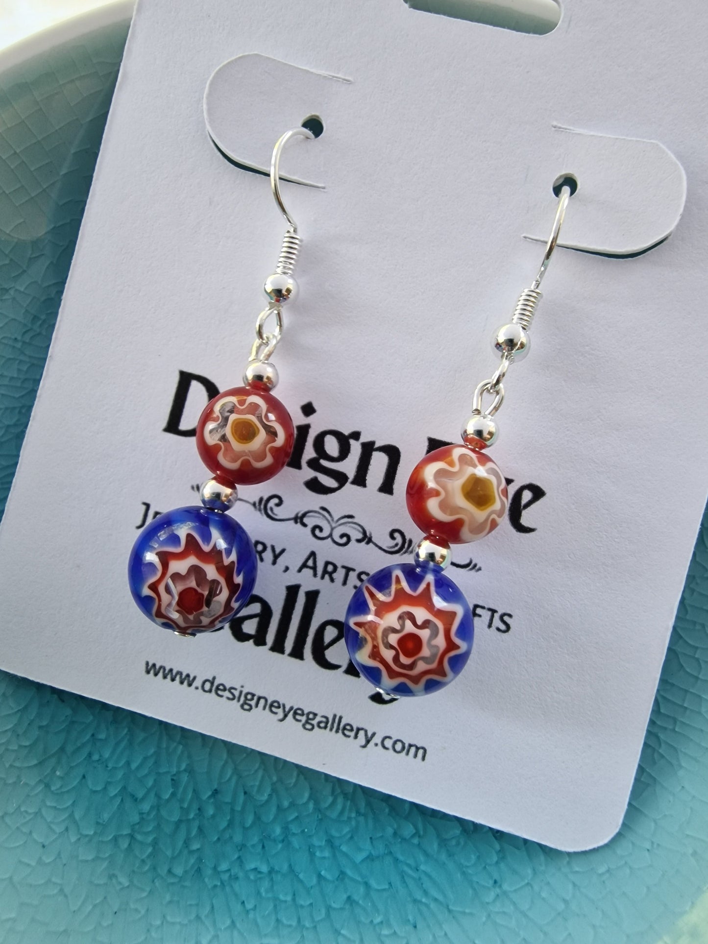 Red and Blue Millefiori Beaded Earrings - design-eye-gallery