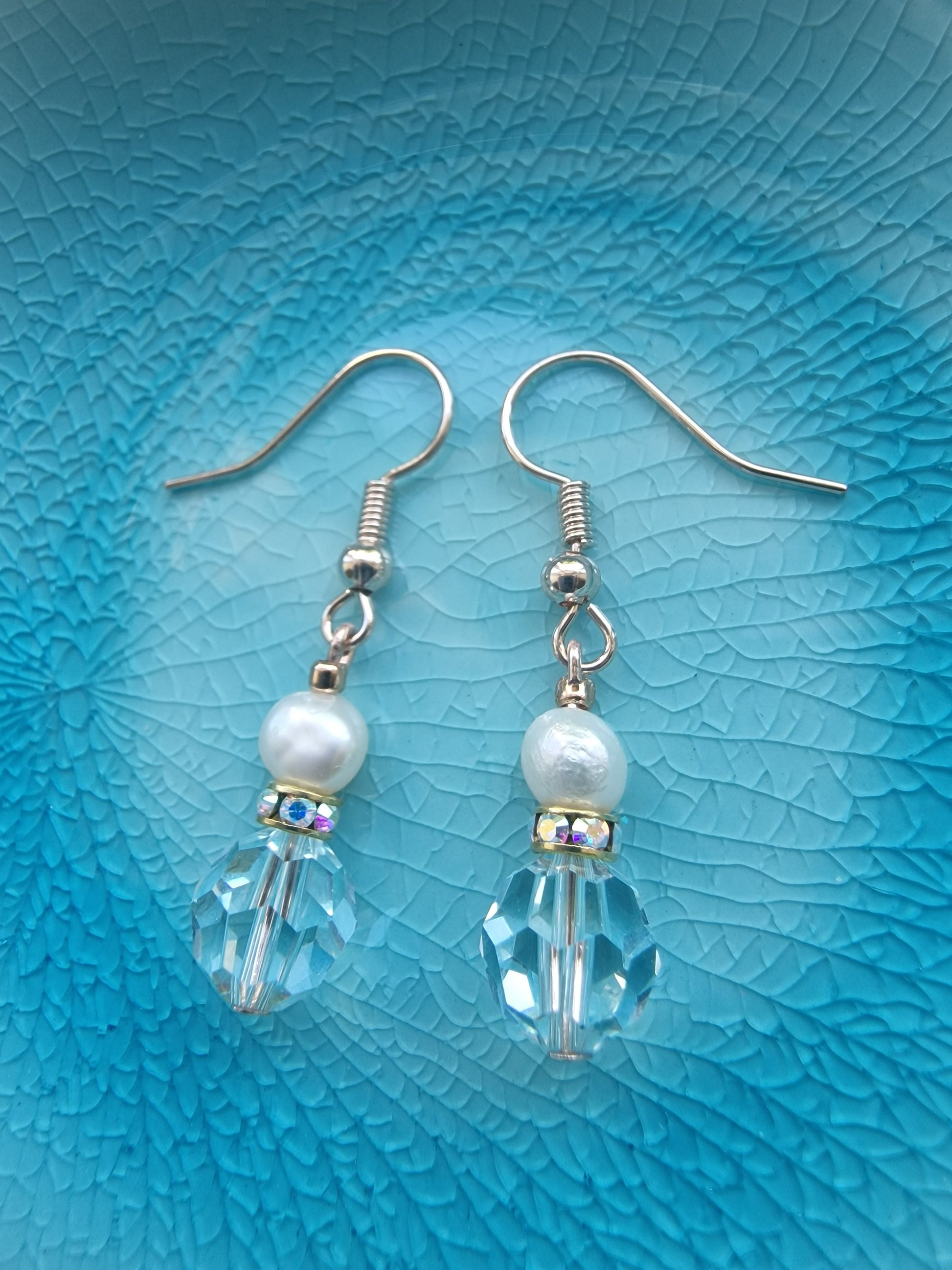 Light Azure Swarovski Bead & Pearl Earrings - design-eye-gallery