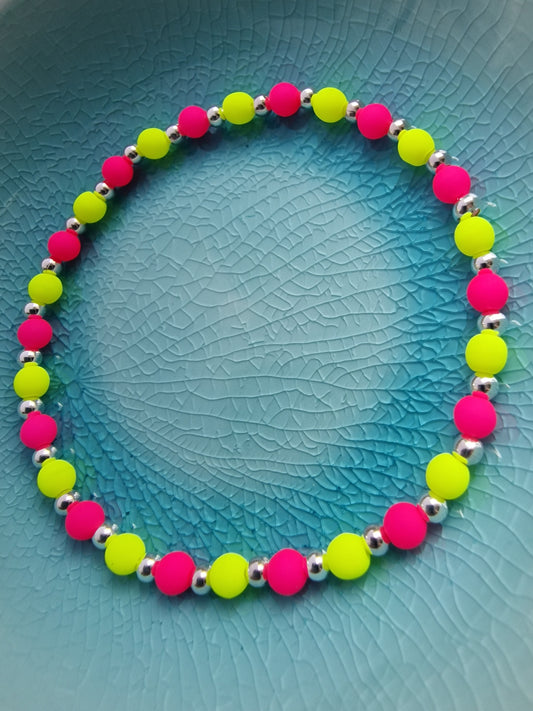 Neon Yellow and Pink Czech Bead Bracelet - design-eye-gallery