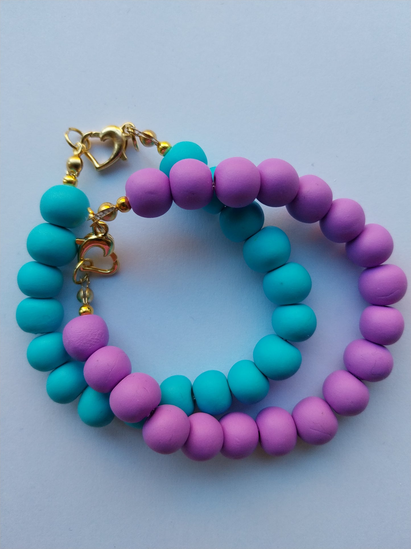 Heart Clasp Turquoise Clay Bead Bracelets - design-eye-gallery