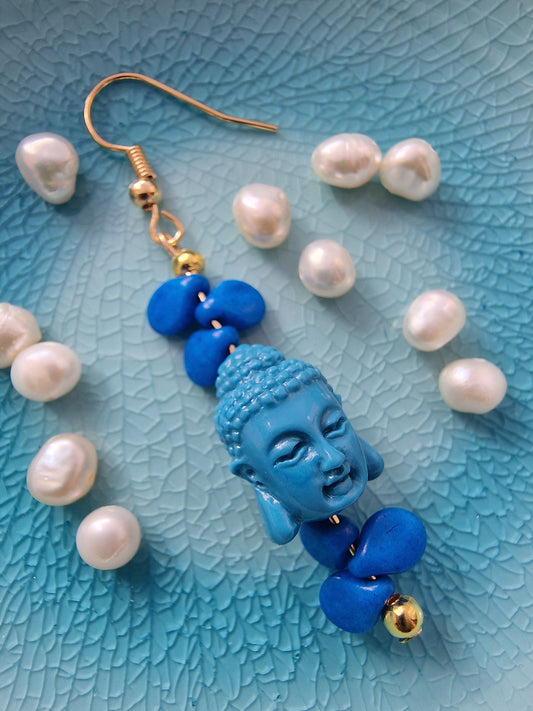 Statement Buddha Drop Earring in Blue - design-eye-gallery