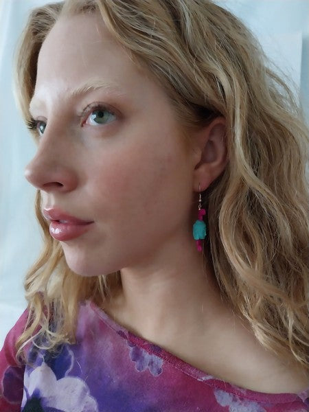 Statement Buddha Drop Earring in Turquoise and Magenta - design-eye-gallery