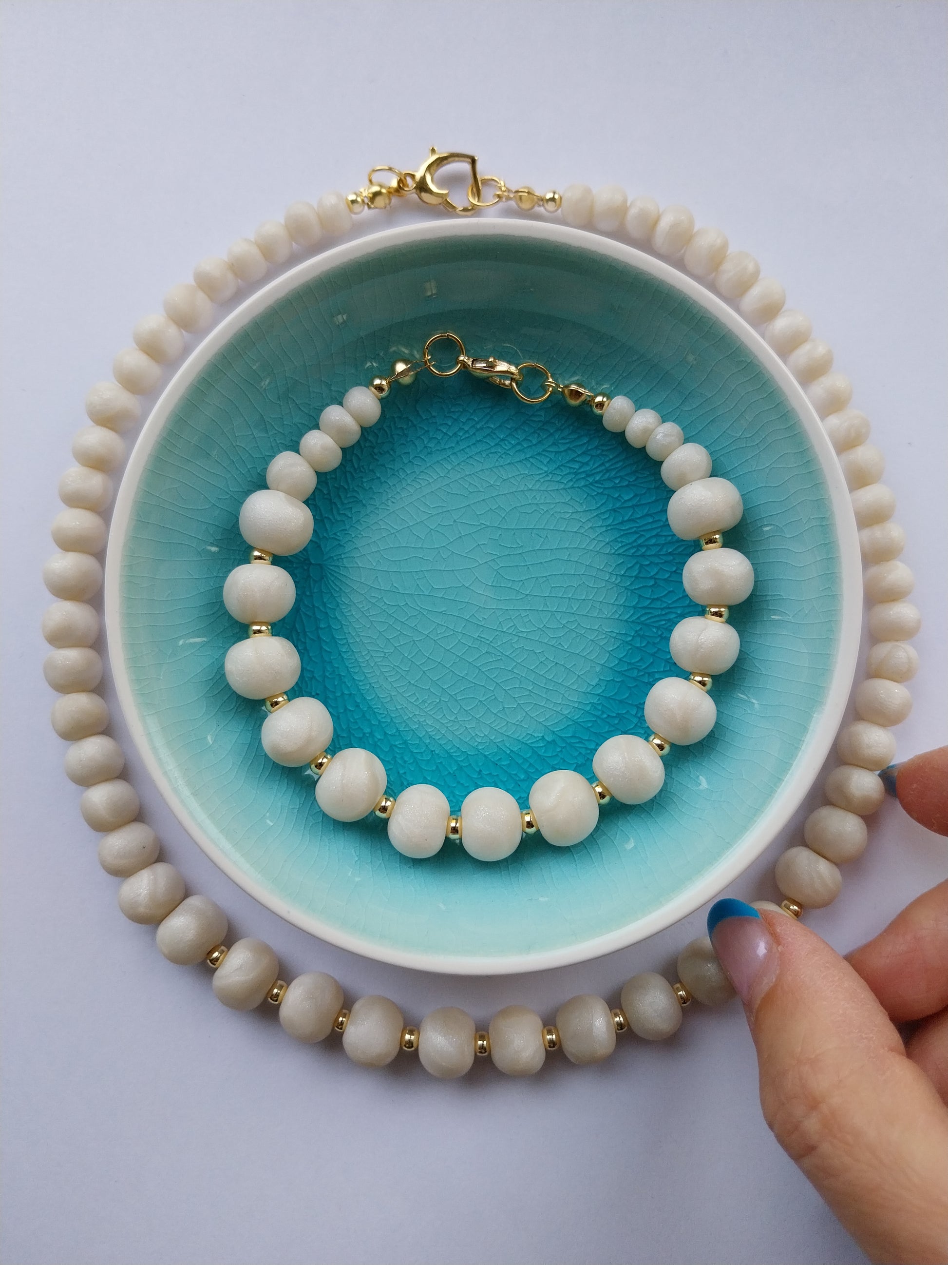 Mother of Pearl Effect Clay Bead Necklace - design-eye-gallery