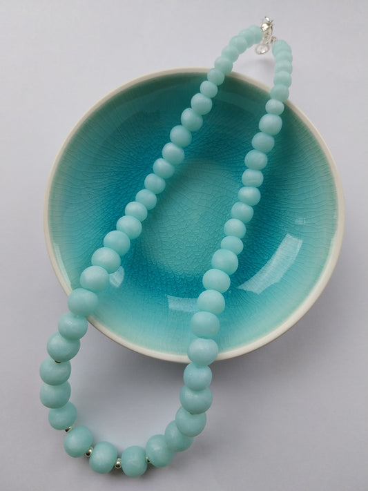 Cool Blue Quartz Clay Bead Necklace